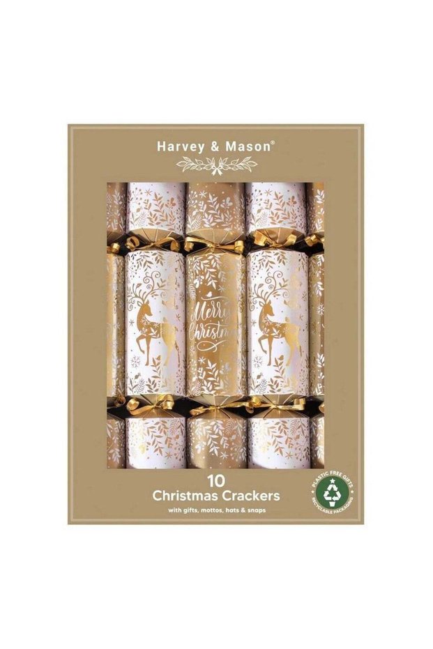 RSW 10 Gold Reindeer 14-Inch Christmas Crackers – Holiday Party Favors, Festive Fun, and Seasonal D