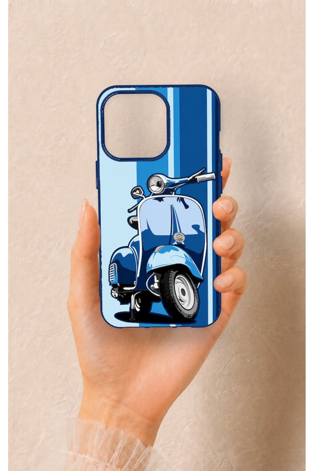 Blue Scooter Patterned Silicone Case Compatible with iPhone 13 Pro