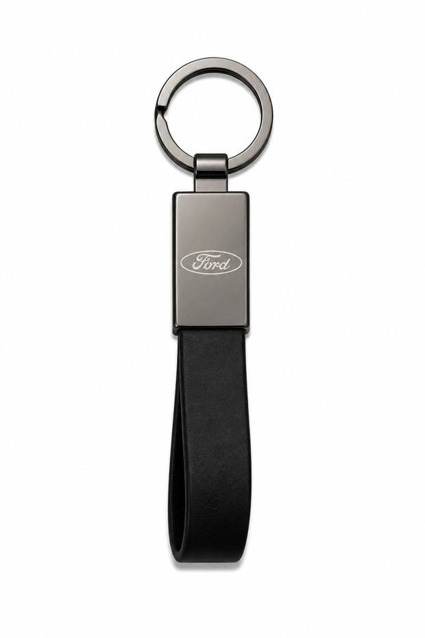 Keychain Shiny Metal & Leather – Double-Sided Logo, Premium Stylish Design, 12 X 2 cm Size, Ford Car Accessory