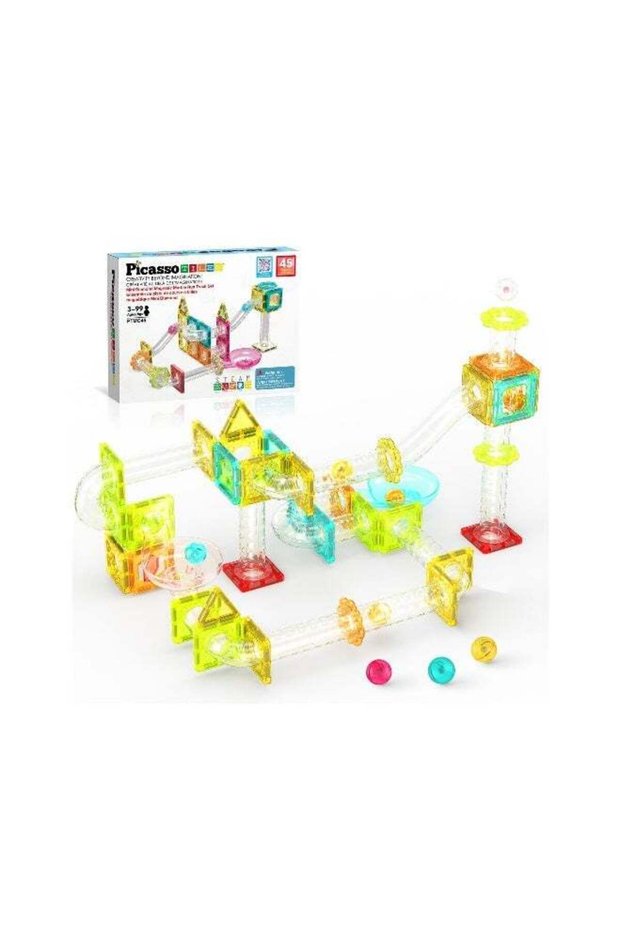 PicassoTiles Mini Diamond Run Track Magnetic Tiles Building Set (45 Pieces)