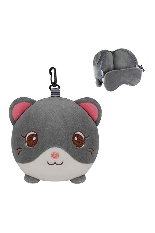 VEA Kids Cat Pillow with Eye Mask (Grey)