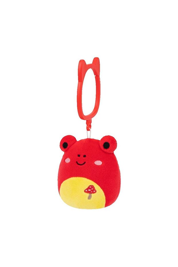 Squishmallows Obu The Frog with Mushroom Clip-On Plush Toy (8.89 cm, Red/Yellow)
