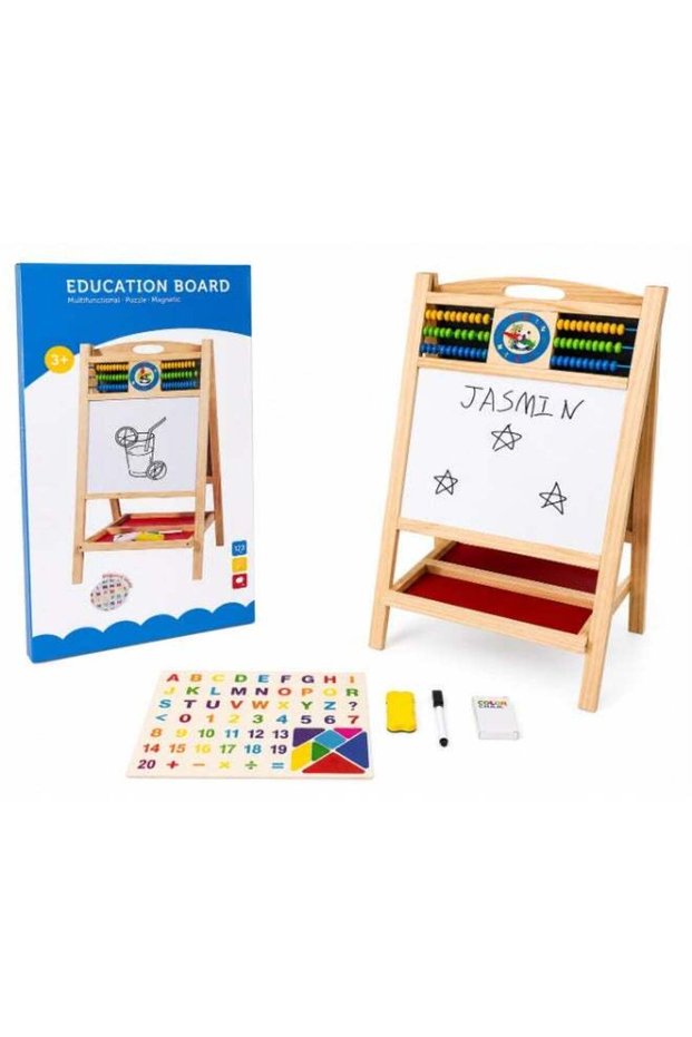 Wooden Double-Sided Educational Easel Board for Kids – Whiteboard, Blackboard, Abacus & Learning Se