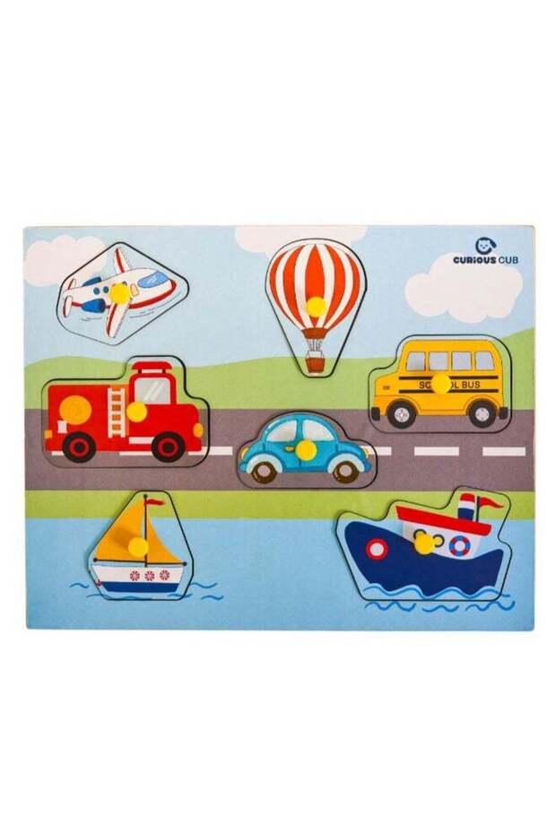 Wooden Vehicle Pegged Puzzle Game Vehicle Themed Peg Board Sorting Toy For Kids 1.5 Yrs+Screen Fr