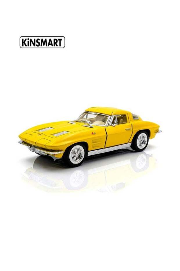 Kinsmart 1:36 1963 Corvette Sting Ray Die-Cast Model Car (Yellow) – Pull Back Toy for Kids & Collec