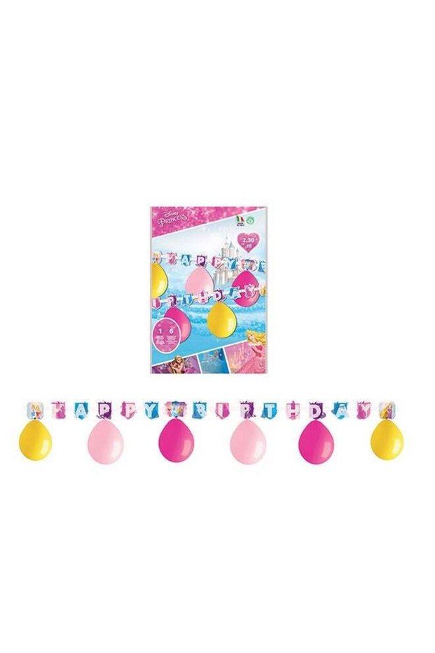 Disney Princess Happy Birthday Banner with 6 Balloons – 2.3m Party Garland Decoration Kit Featuring