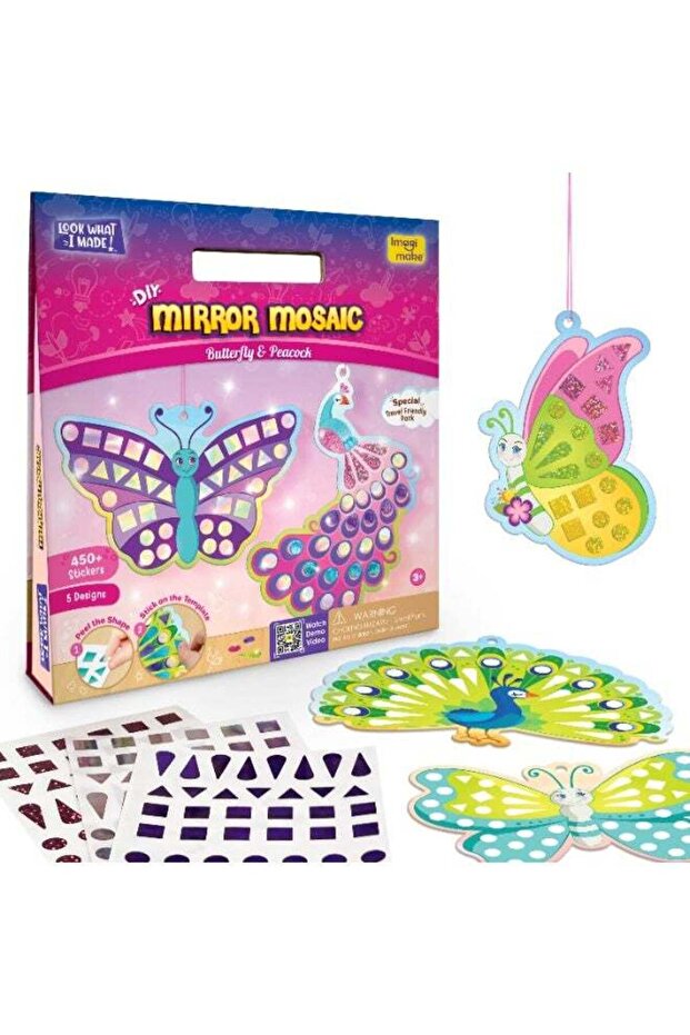Mirror Mosaic Butterfly & Peacock for Kids 3+ Years| DIY Foil Sticker Craft Kit | Art & Craft Set w