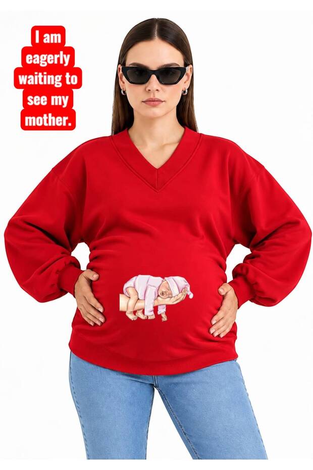 3 Yarn Combed Cotton Hand-Printed Baby Printed Pregnant V-Neck Sweatshirt Jw3