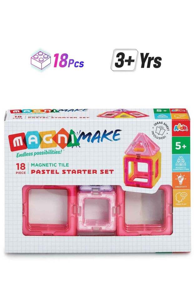 Magnimake Pastel Starter Set 18-pieces | Magnetic Tiles | Building Blocks | Educational Toy Set | C