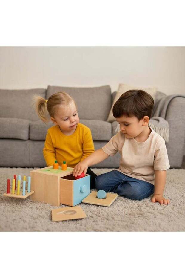 Wooden 4-in-1 Educational Cube for Toddlers – Montessori Shape Sorting Toy with Drawer Storage – Co