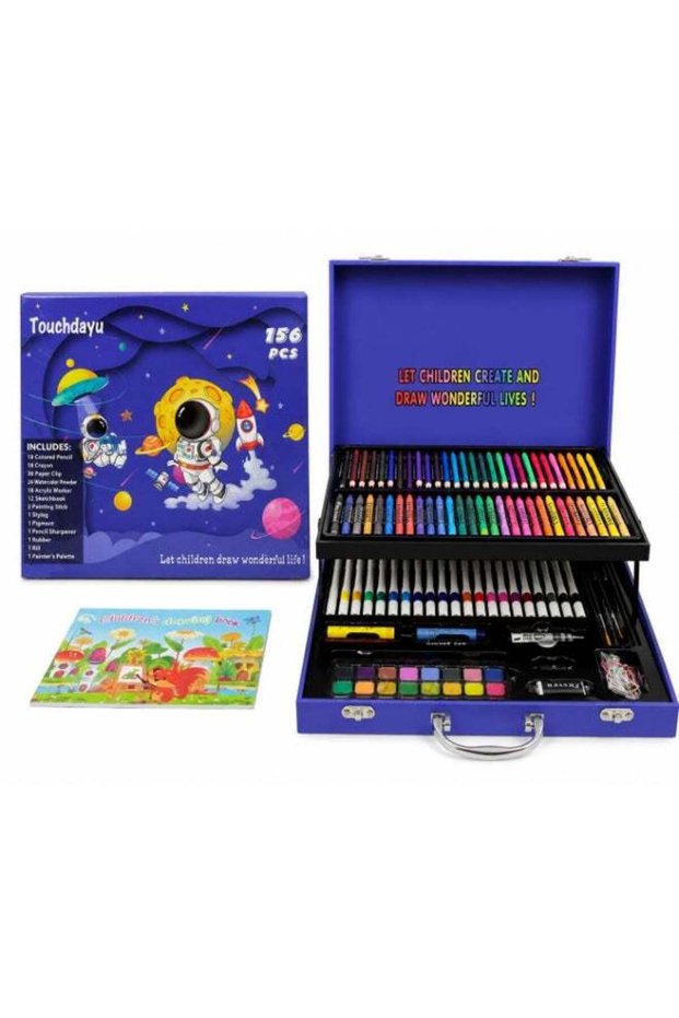 156 PCS Kids Art & Drawing Set with Wooden Carry Case – Colouring Kit for Creative Fun
