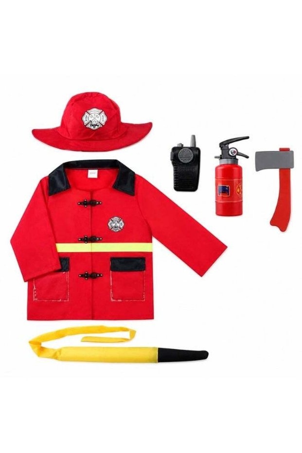 Kids Firefighter Costume Set – Red Fireman Uniform With Role-Play Accessories For Fancy Dress Xxl