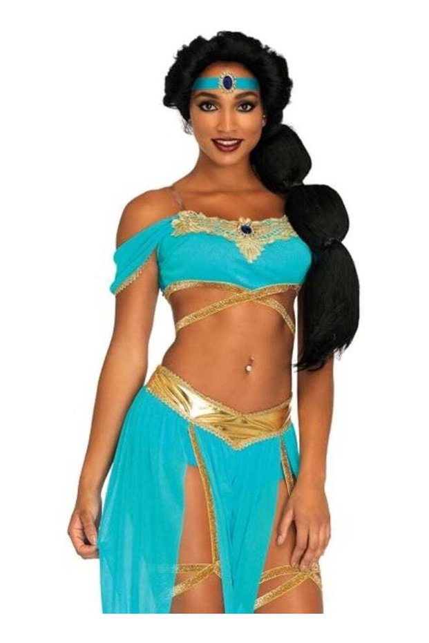 Adult Arabian Princess Costume – Turquoise Two-Piece Outfit With Headband For Fancy Dress & Cosplay