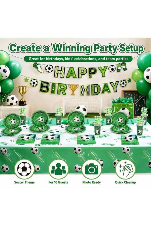 92 PCS Soccer Birthday Party Supplies Kit for Kids – Football Theme Party Decorations Set with Plat