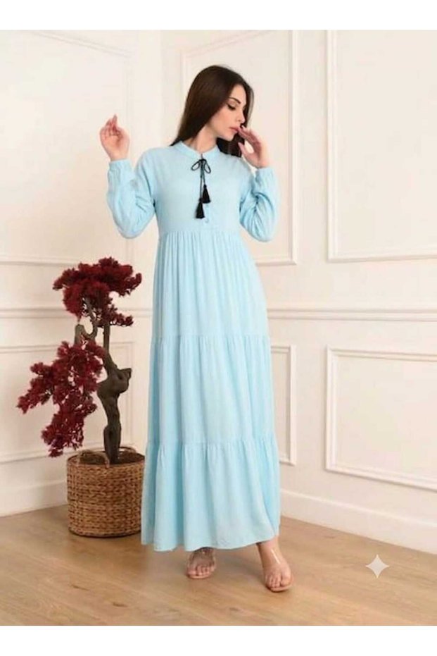 جلابية أنيقة طويلة بأكمام طويلة ,أزرق