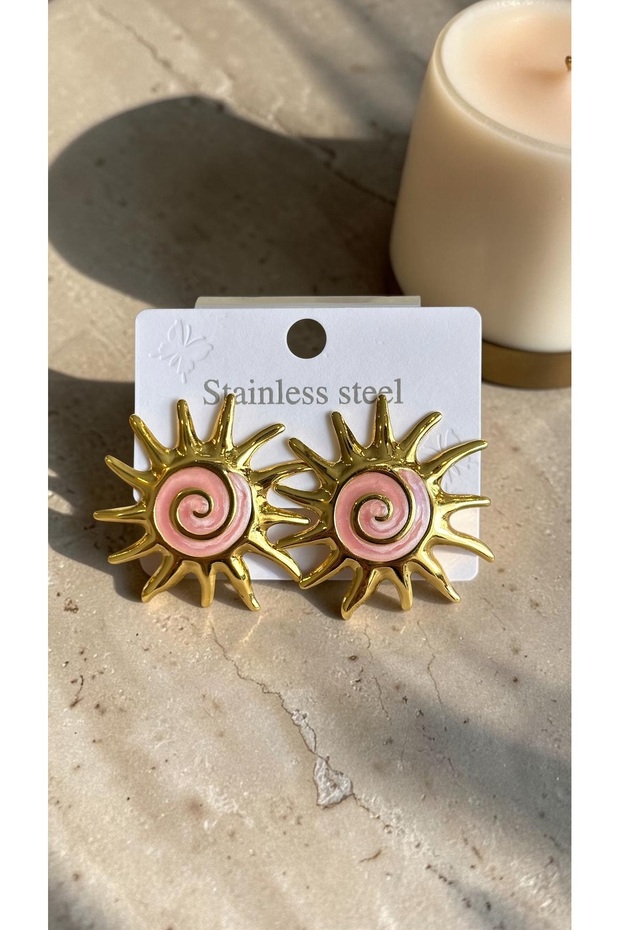 Spiral Detailed Sun Shaped Surgical Steel Earrings