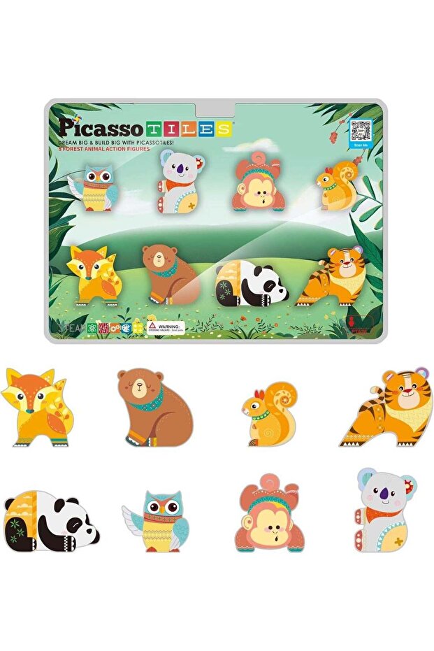 PicassoTiles Magnetic Block Forest Animals 8-Pieces | Compatible with Magnetic Tiles | Building Blo