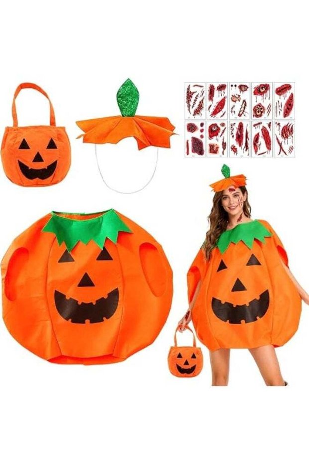Kids Jack-O'-Lantern Pumpkin Costume – Orange Round Pumpkin Outfit For Halloween & Trick-Or-Treat F