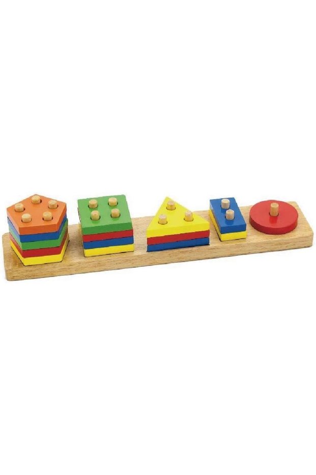 VIGA Wooden Geometric Block Sorter - Montessori Shape Sorting and Counting Toy for Early STEM Learn