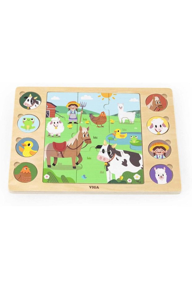 VIGA Barn Animals 17 Piece Jigsaw Puzzle - Montessori Wooden Toy for Kids