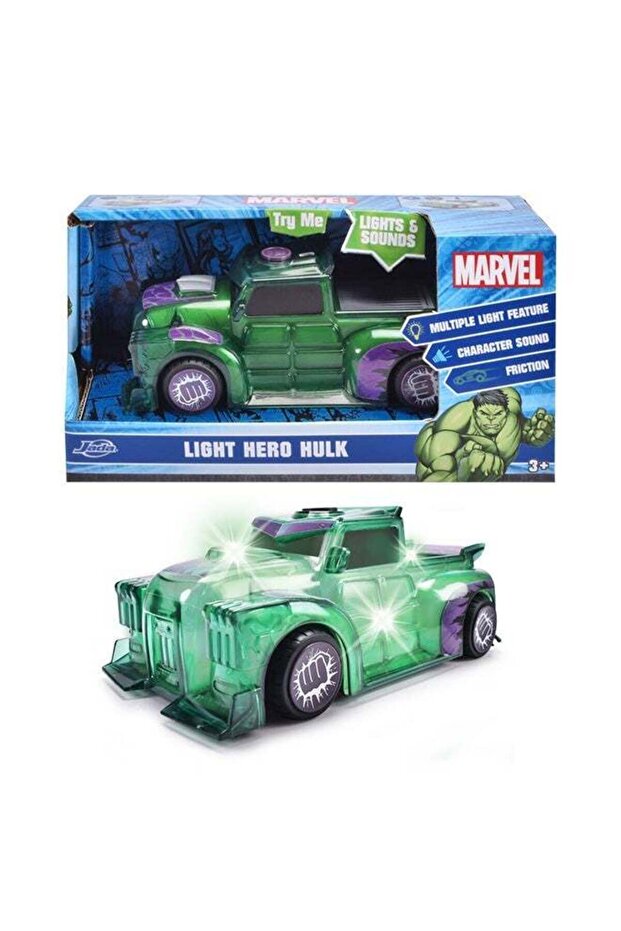 Marvel I Am Groot Light Hero Hulk Toy Truck Die-Cast with Friction, Light, and Sound Effects, 15cm