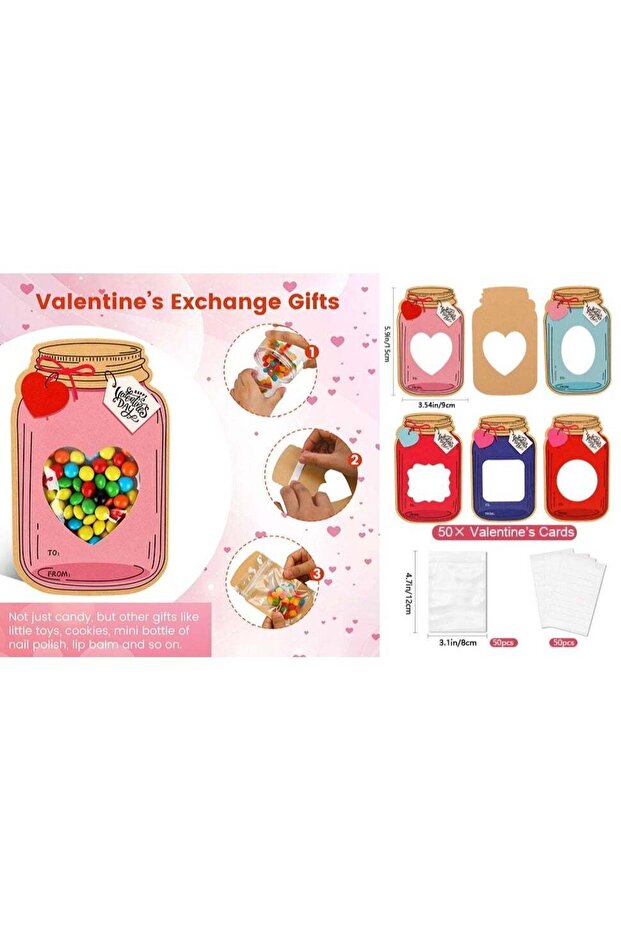 PINKE 25 Pack Valentines Cards, Mason Candy Jar Happy Valentines Day Cards, Funny Valentine Gifts f