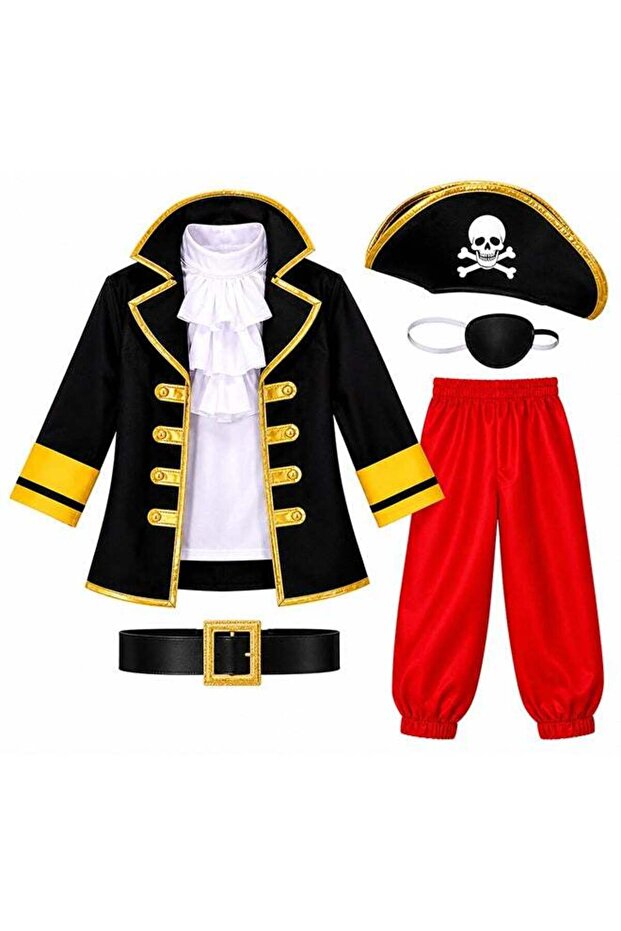 Kids Pirate Captain Costume Set – Pirate Fancy Dress Outfit with Hat, Eye Patch and Belt for Boys o