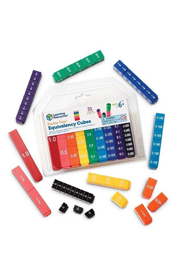 Fraction Tower Equivalency Cubes (51-Piece Set, Multi-Color, Ages 9+)