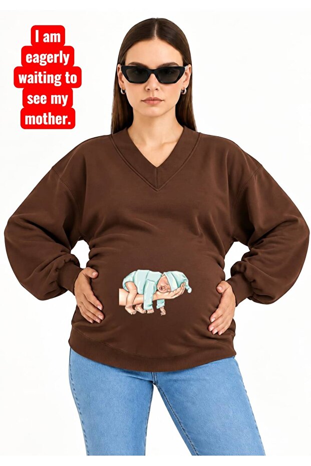 3 Yarn Combed Cotton Hand-Printed Baby Printed Pregnant Women's V-Neck Sweatshirt Jw1