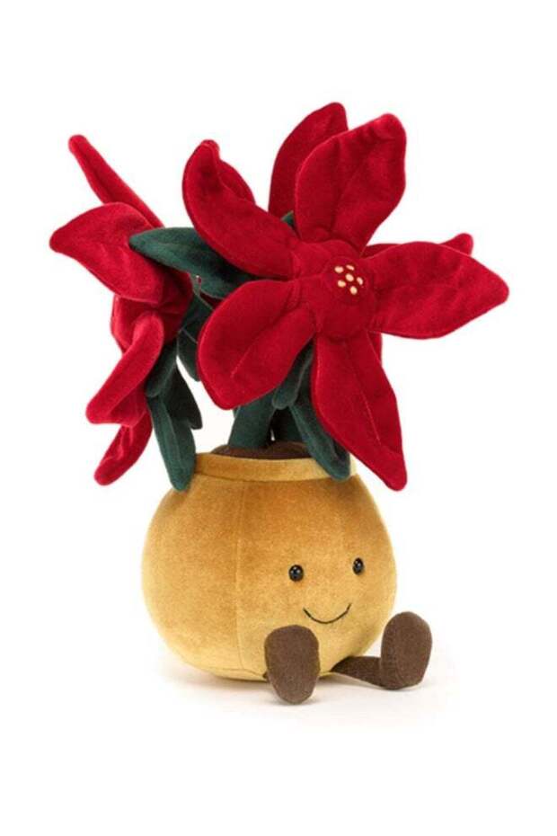 Amuseables Poinsettia 24cm – Soft Plush Festive Flower with Pot and Smiling Face