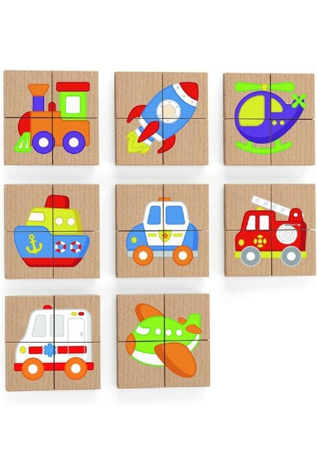 VIGA Transportation 32 Piece Magnetic Block Puzzle - Montessori Wooden Toy for Kids