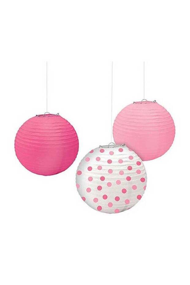 Baby Girl Printed Round Paper Lanterns 9.5in 3pcs, Baby Shower Party Decorations