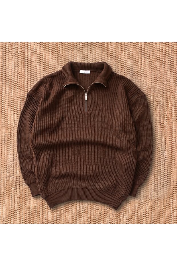 Men's Knitted Sweater Regular Half Zipper Soft Textured Thick Structure