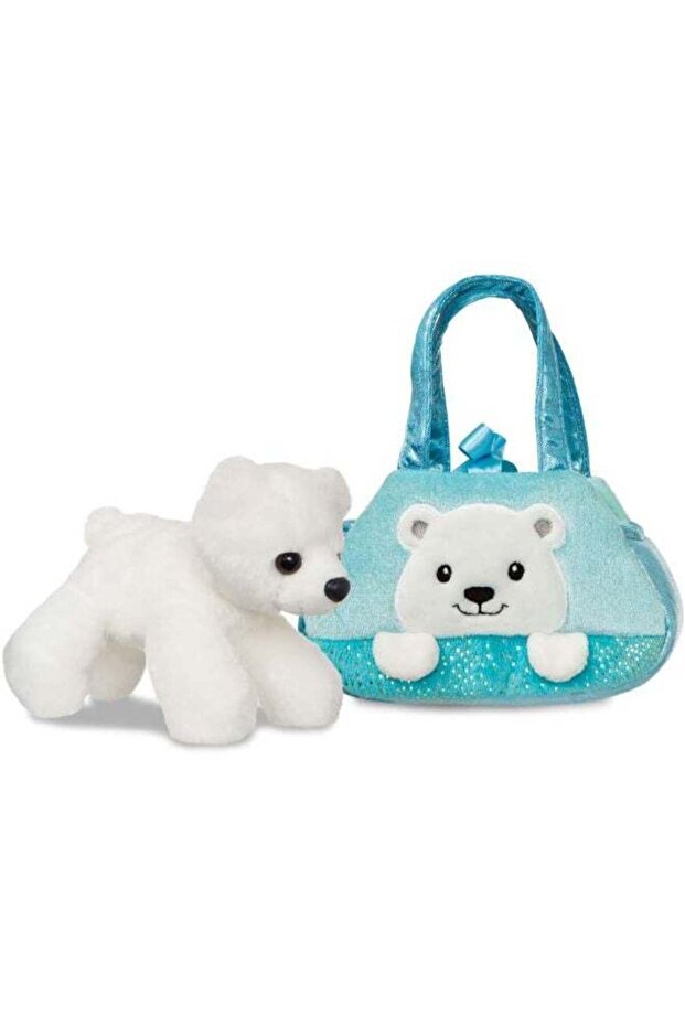 Aurora Fancy Pals Polar Bear Peek-a-Boo Plush Toy with Glitter Carry Bag, Soft Stuffed Animal Handb