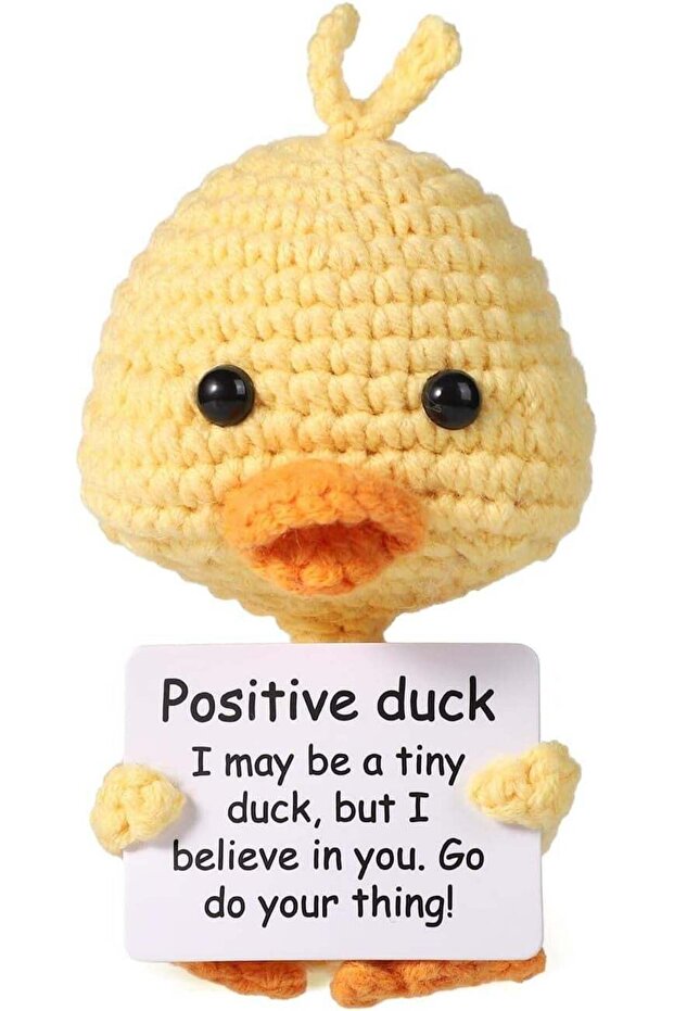 Happy Threads Pocket Duck Plush with Inspirational Message Card, Handmade Crochet Emotional Support