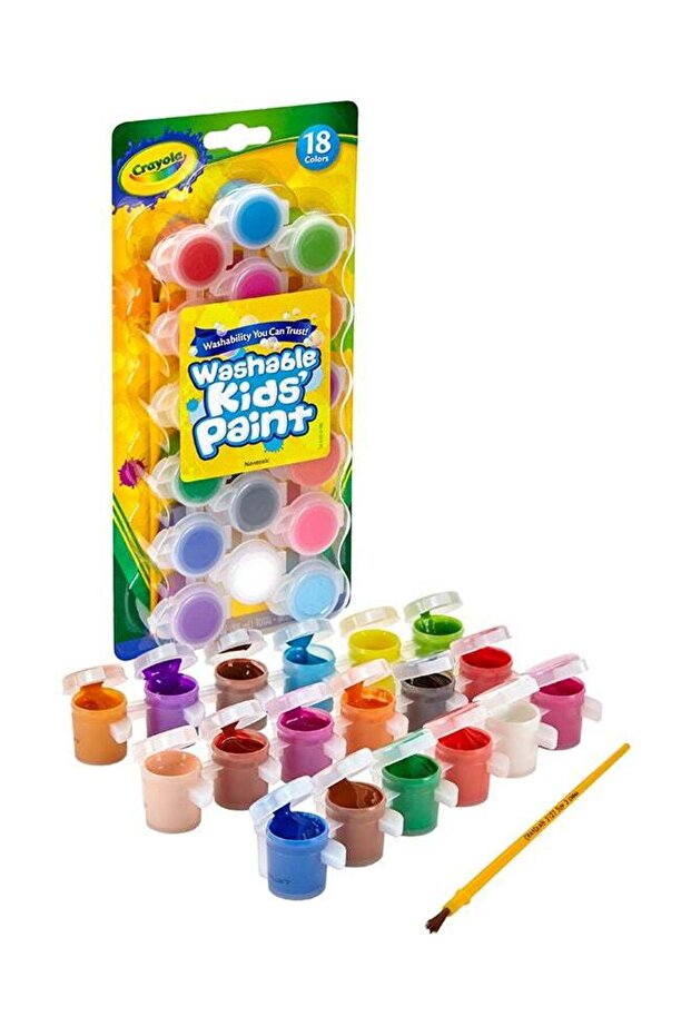 18 ct. Washable Paint Pots with Brush, Classic & Bold Colors