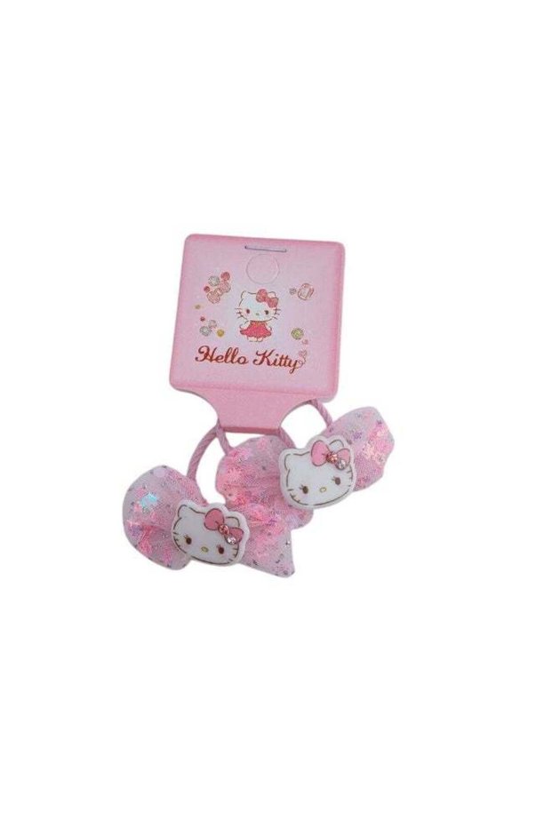 Sanrio Hello Kitty and Friends Hello Kitty Glitter Bow Ponytail Hair Ties Set (2 Pieces, Pink)