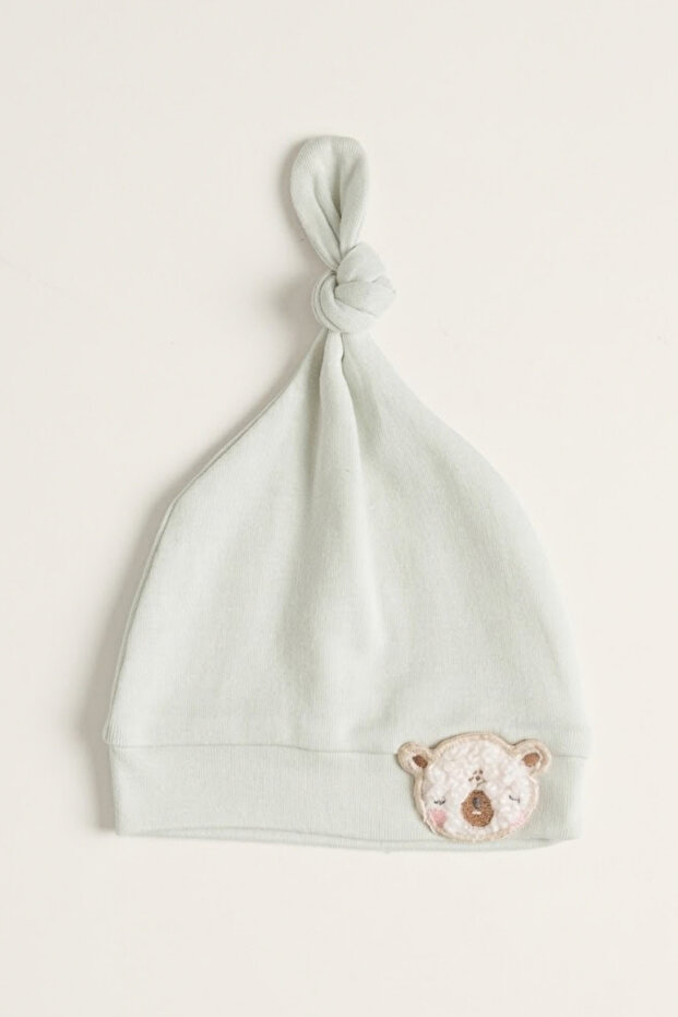 Unisex Baby Interlock Knotted 100% Cotton Towel Embroidered Teddy Bear Beanie Hat 0-6 Months