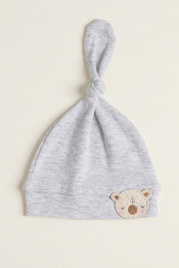 Unisex Baby Bear Bear Hat with Embroidery Detail, 0-6 Months, 100% Cotton Interlock Knotted Beanie