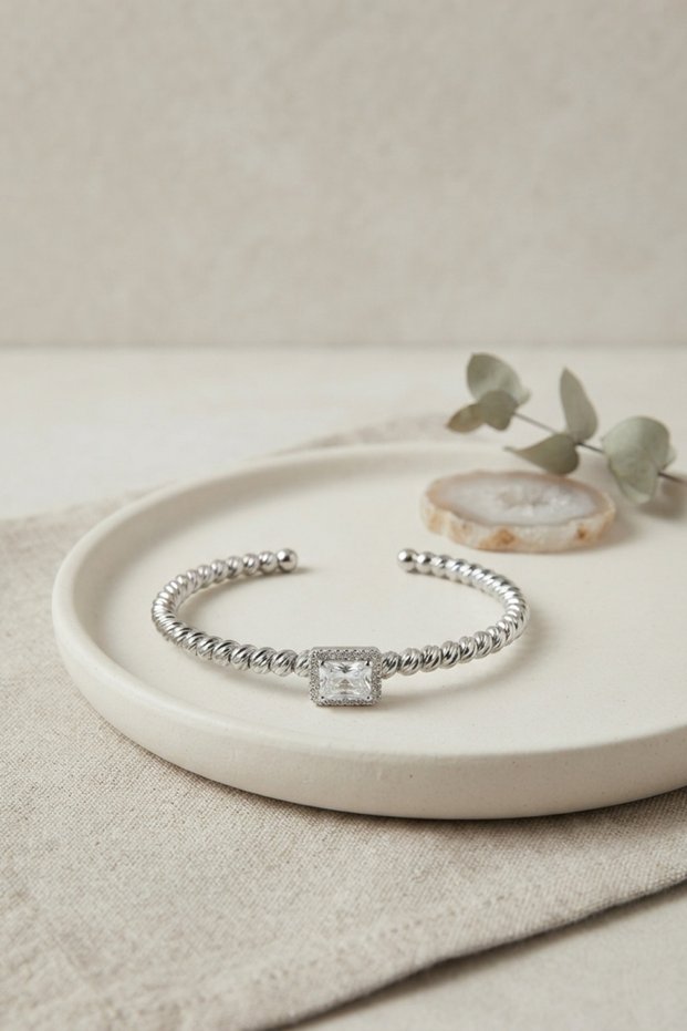 Silver Color Dorika Model Square Zircon Stone Women's Bracelet