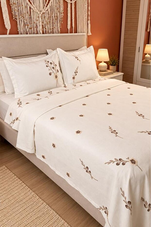 Buket 9 Piece Embroidered Bridal Set Cream
