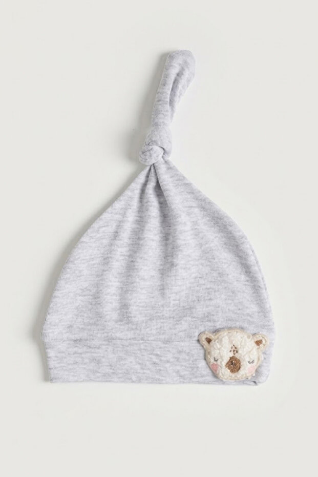 Unisex Baby Interlock Knotted 100% Cotton Towel Embroidered Teddy Bear Beanie Hat 0-6 Months
