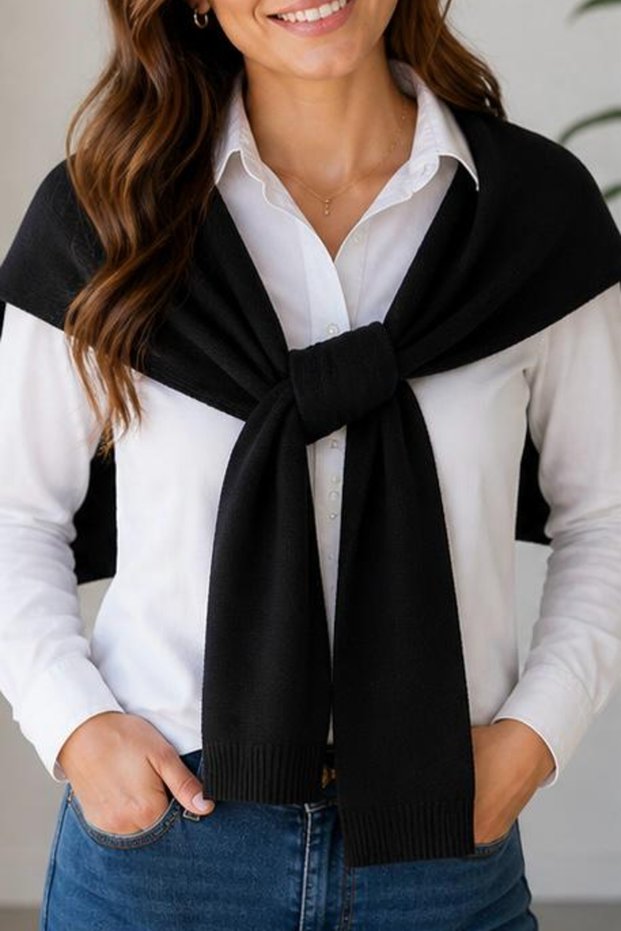 Women's Knitwear Scarf- Shawl Shoulder Cover – Knitted Shawl with Ties