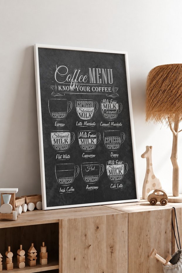 Coffee Menu Framed Mdf Table Poster Kitchen Wall Decor Gift