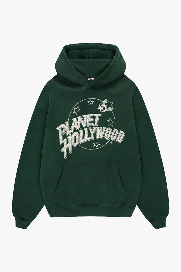 Planet Hollywood Printed Oversize Unisex Dark Green Hoodie