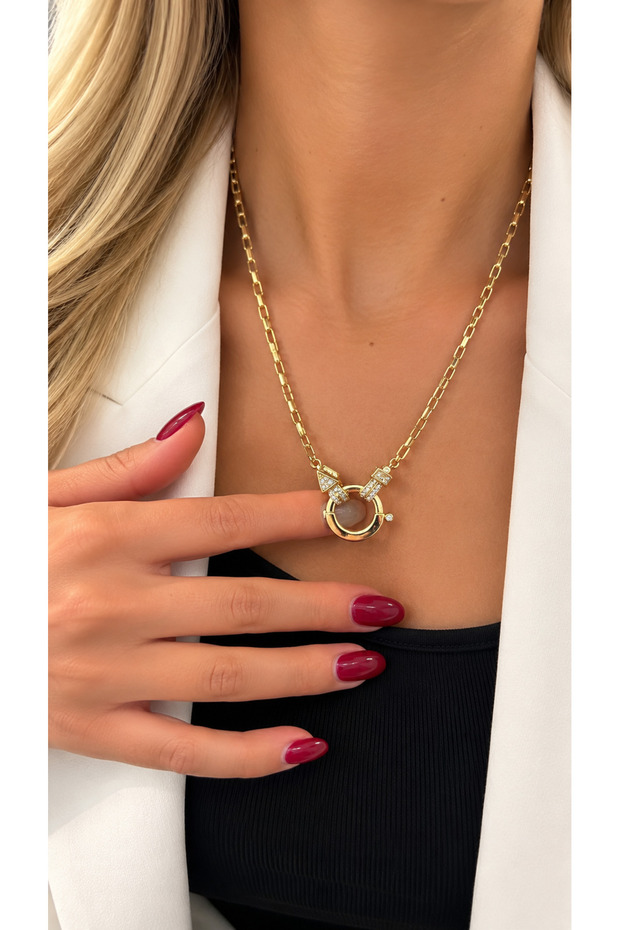 Charm Model Vip Series Chain Stainless Steel Zircon Stone Detailed Necklace 50cm