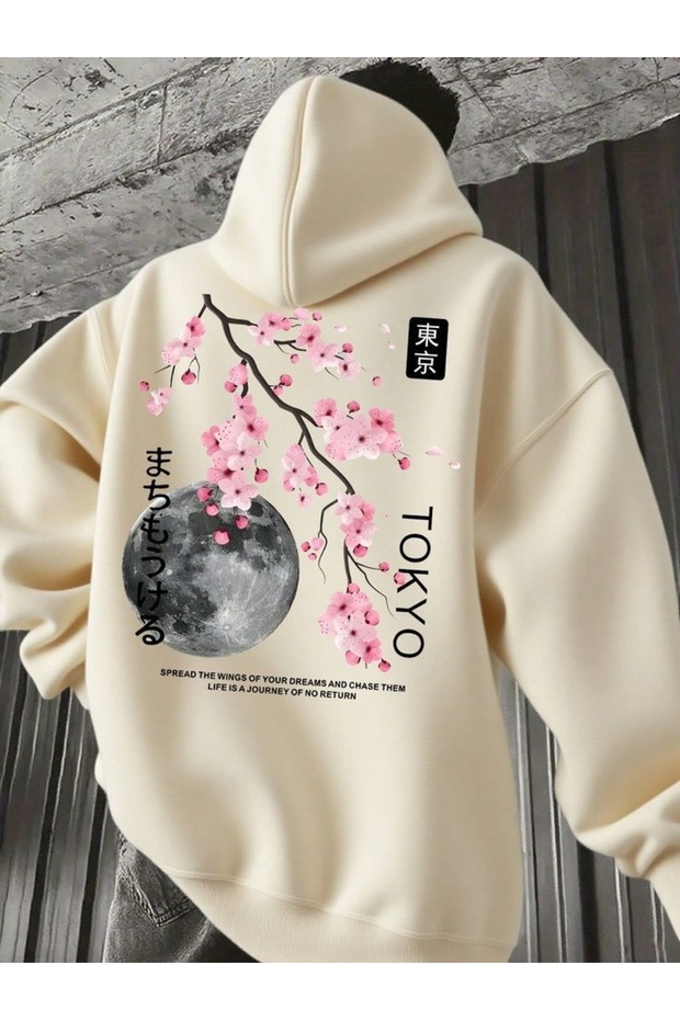 Design Printed Cotton 3 Thread Threaded Oversize Sweatshirt