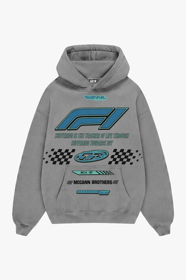 Suffering Towards Printed Oversize Unisex Gray Hoodie