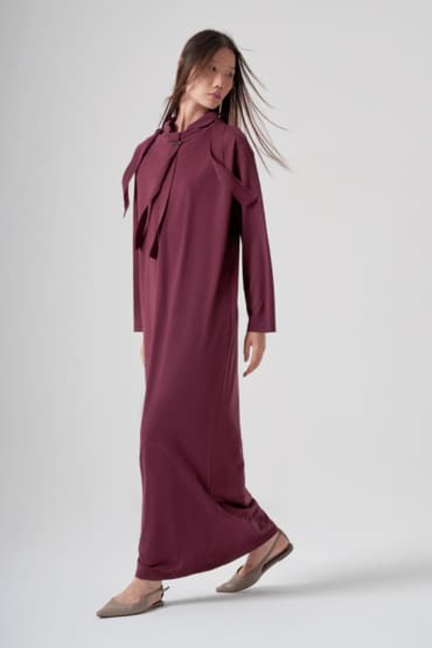 711 Fisherman Collar Bora Long Dress Bordo