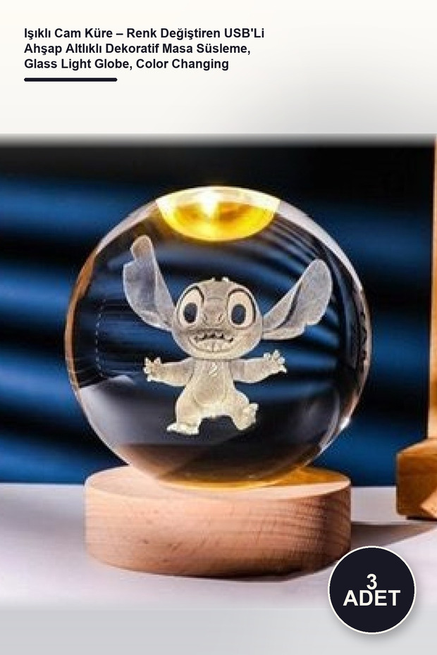 3 Lighted Glass Globes – Color Changing Decorative Table Ornament with USB and Wooden Base, Glass Light Globe, Color Changing